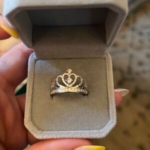 Silver princess crown ring